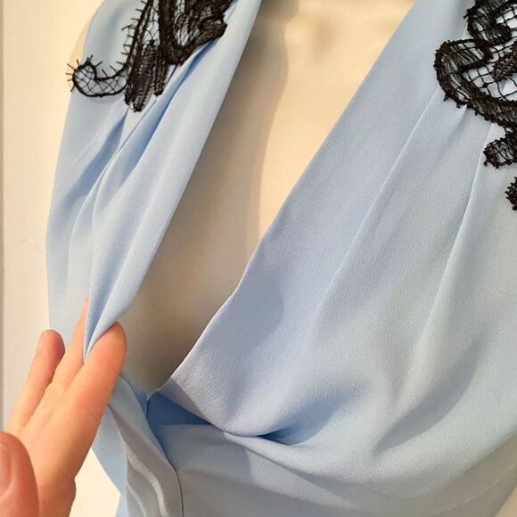 Kobi Halperin Light Blue Blouse with Black Embroidery - Picture 4 of 10